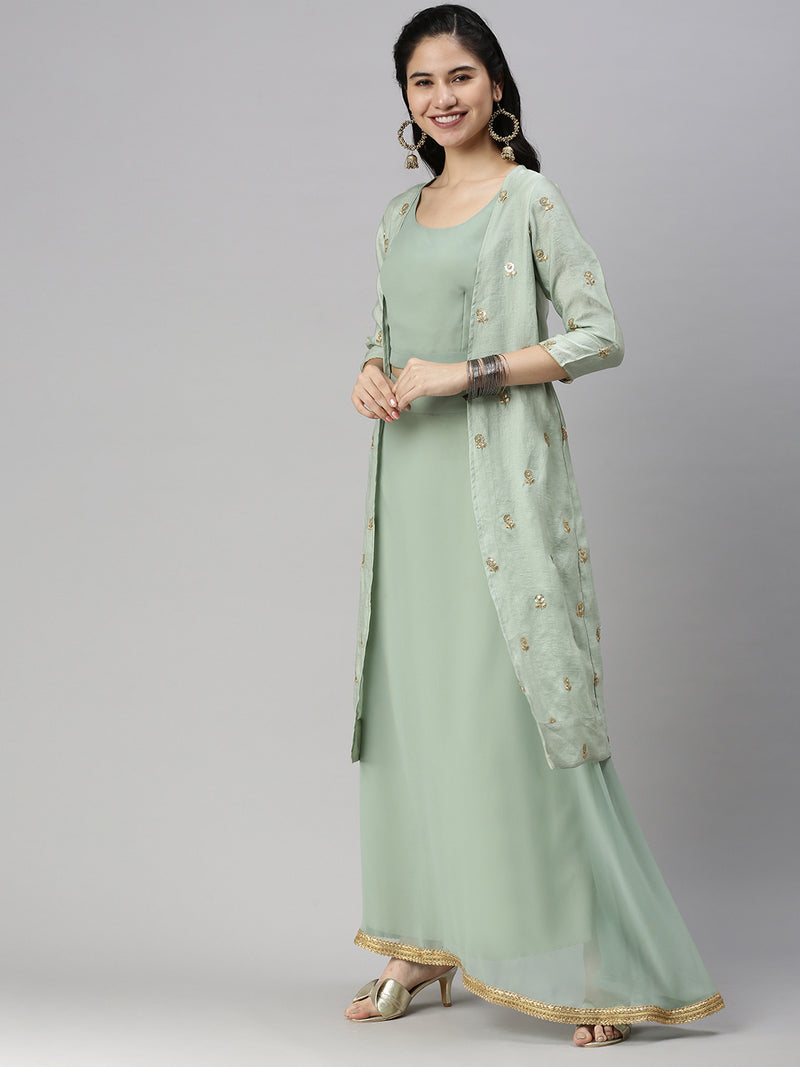 De Moza Women’s Lehenga Set Pista Green (3Piece set)