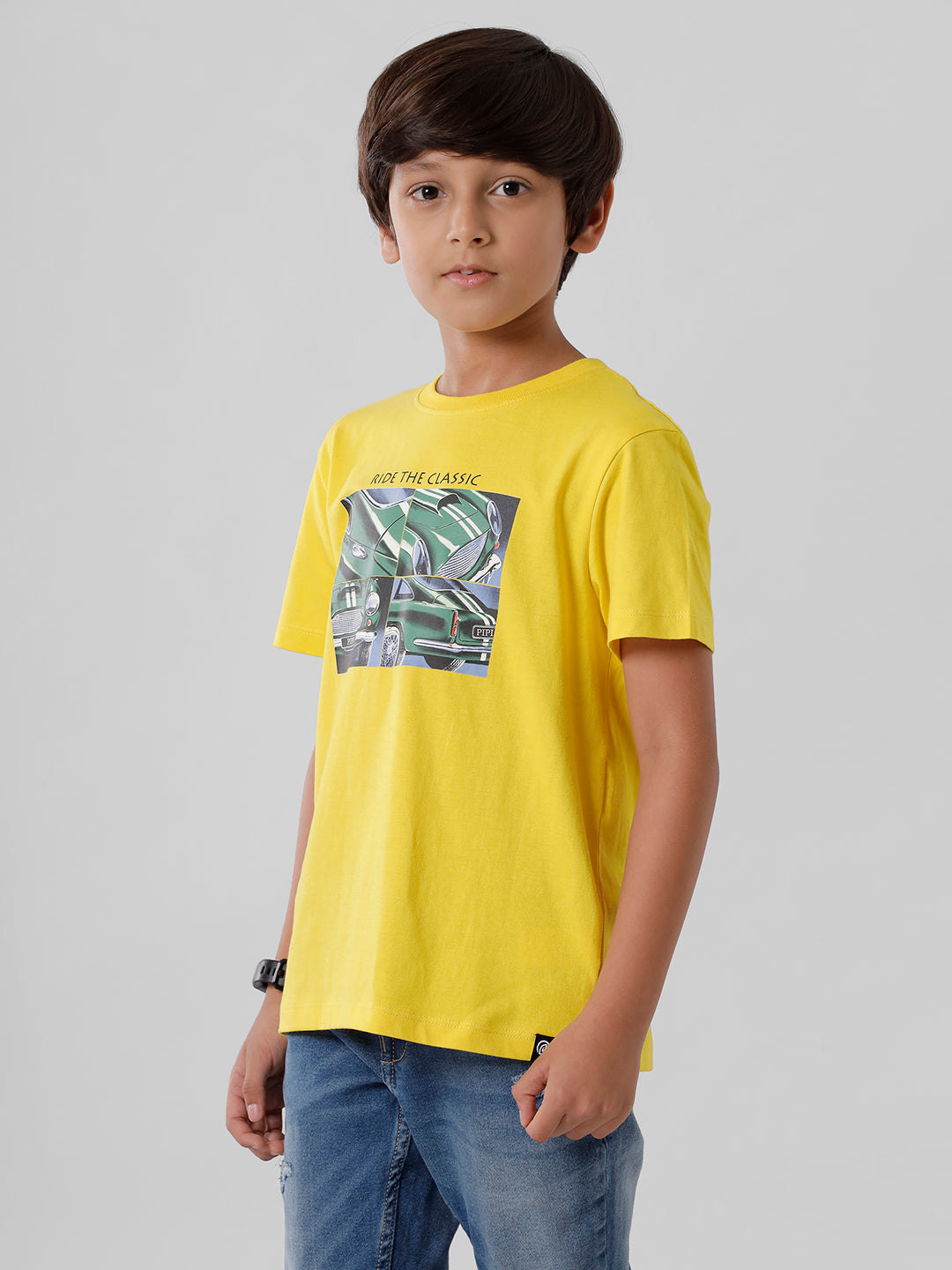 Kids - Boys Printed Half Sleeve T-Shirt Dark Yellow