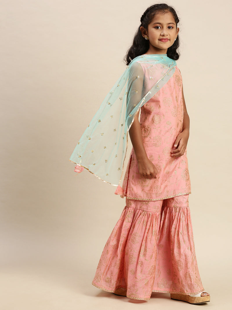PIPIN Girls Sharara Set Solid Polyester Red & White - De Moza