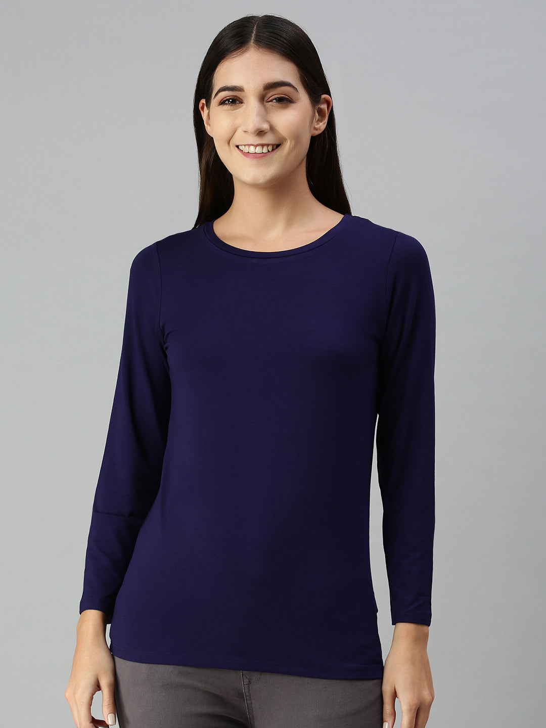 De Moza Ladies Full Sleeve Active-T-Shirt Navy Blue