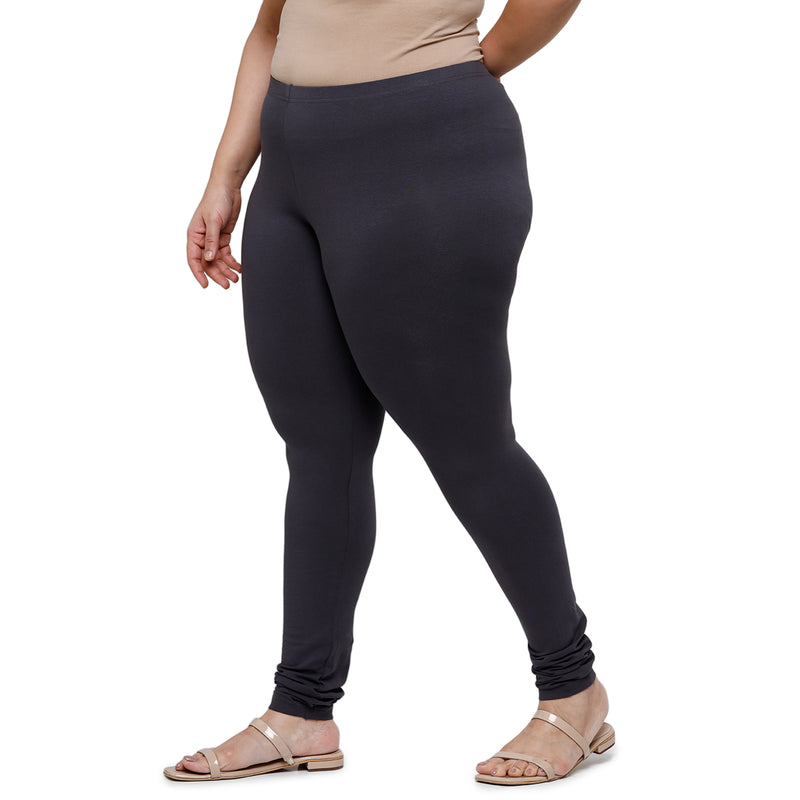 De Moza Women Plus Size Churidar Leggings Solid Dark Grey