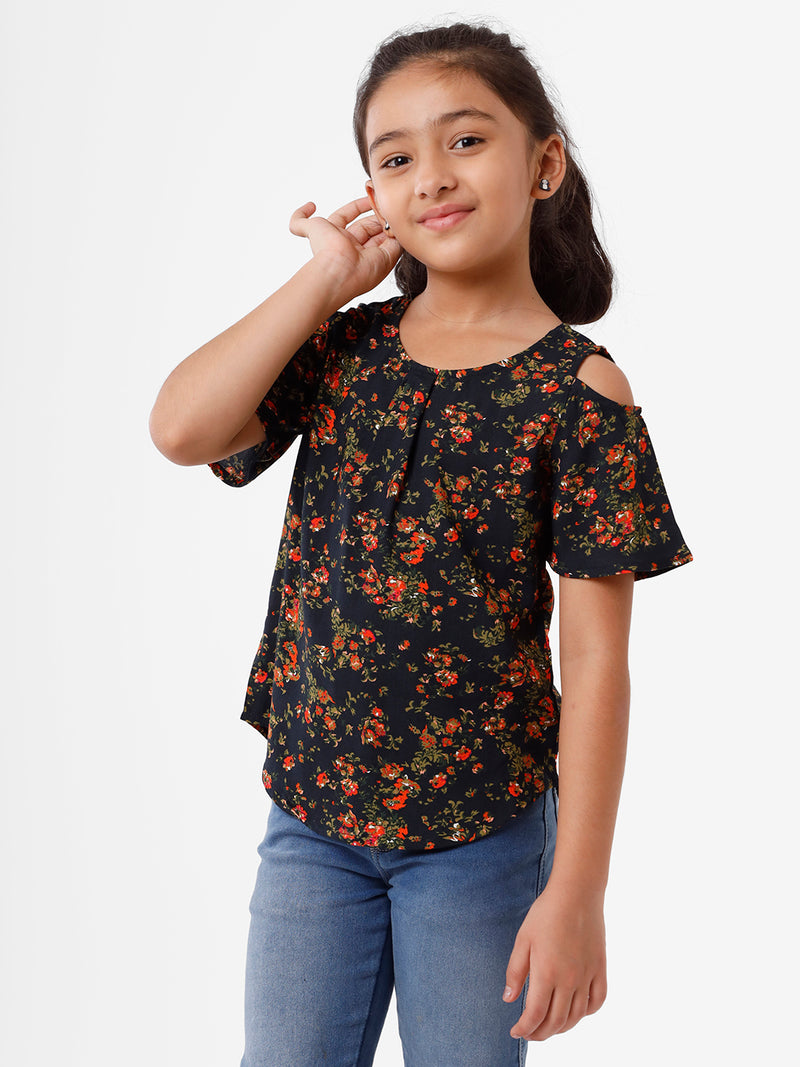 Kids - Girls Printed Top Dark Navy Blue