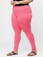 De Moza Ladies Plus Ankle Length Leggings Solid Cotton Rani Pink - De Moza