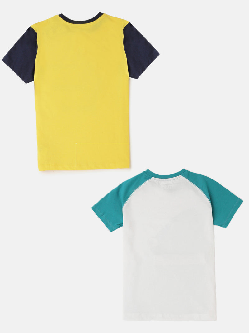 Pack of 2 Pipin Boys Printed T-shirts Teal Green & Yellow