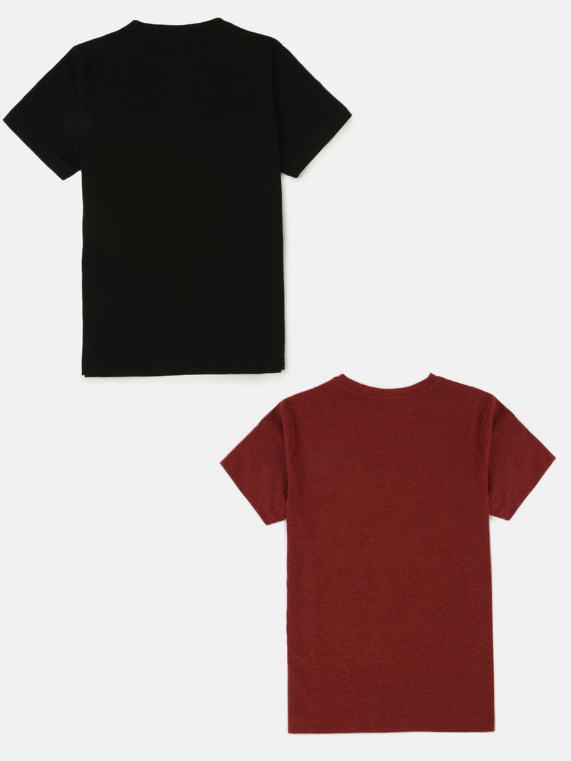 Pack of 2 Pipin Boys Printed T-shirts Red Melange & Black