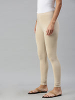 De Moza Ladies Ankle Length Leggings Solid Cotton Sand - De Moza