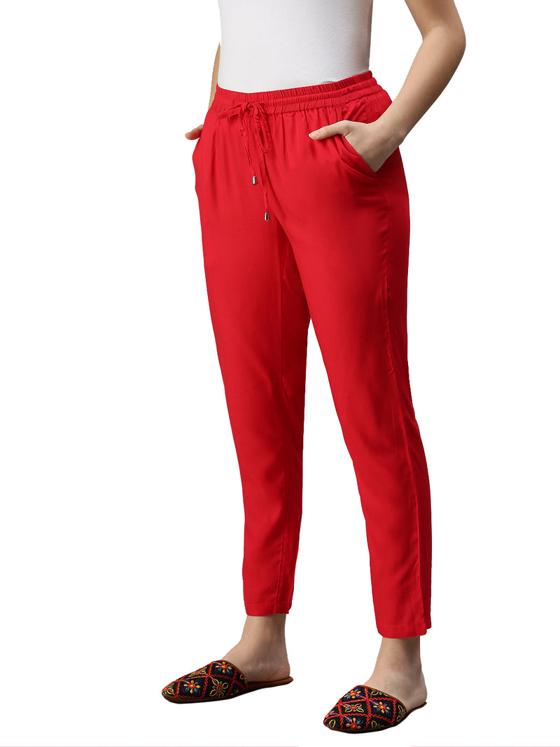 De Moza Women's Straight Pant Red