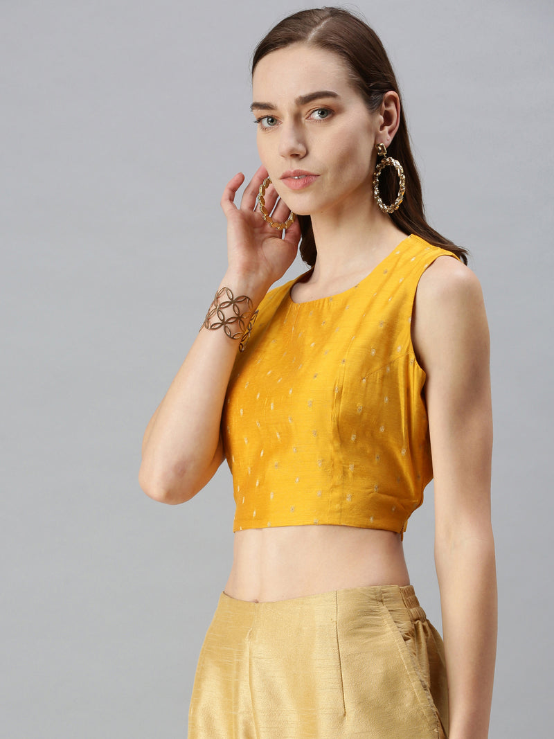 De Moza Women's Printed Blouse Mustard