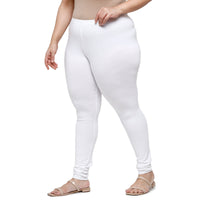 De Moza Women Plus Size Churidar Leggings Solid Cotton White