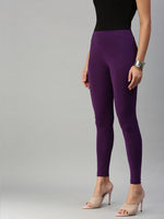 De Moza Womens Ankle Length Leggings Solid  Cotton Purple - De Moza