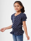Kids - Girls Printed Top Dark Blue