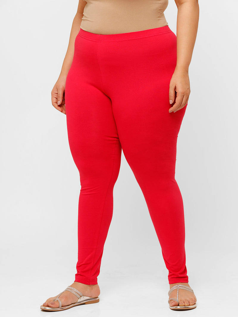 De Moza Ladies Plus Ankle Length Leggings Solid  Cotton Dark Coral - De Moza