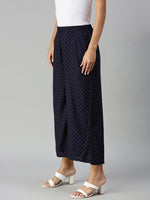 De Moza Ladies Printed Palazzo Rayon Navy Blue - De Moza