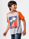 Kids - Boys Printed Half Sleeve T-Shirt Grey Melange