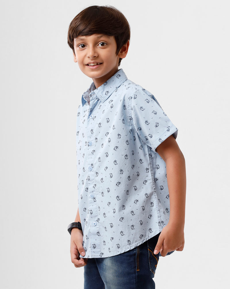 PIPIN Boys Shirt All Over Print Cotton Sky Blue - De Moza
