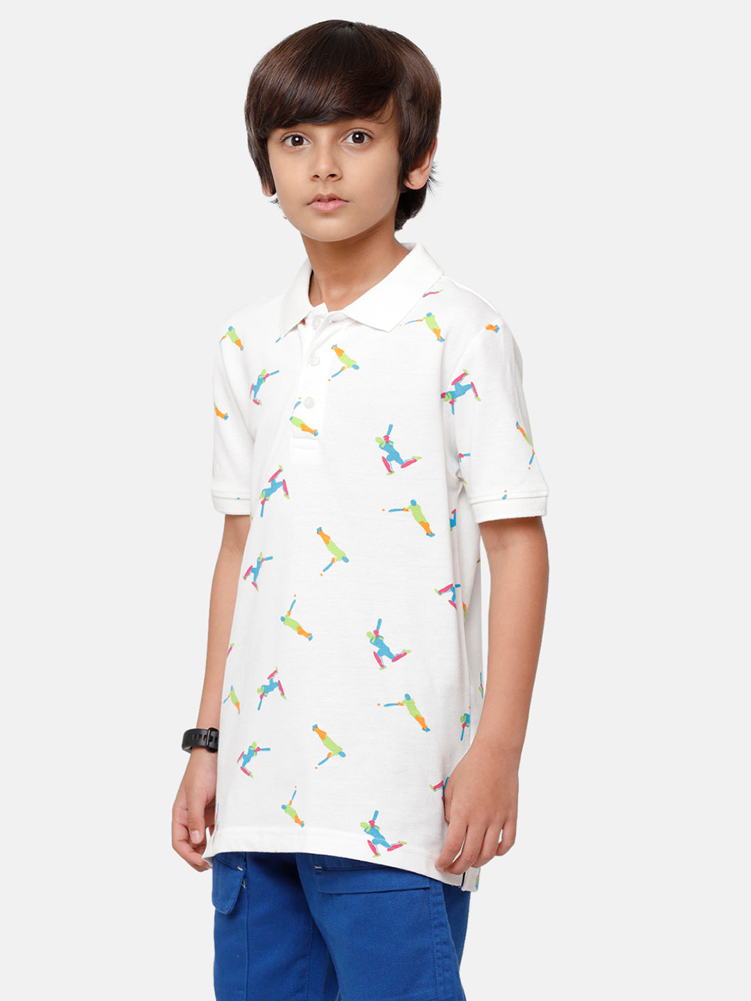 Kids - Boys Printed Half Sleeve T-Shirt Offwhite