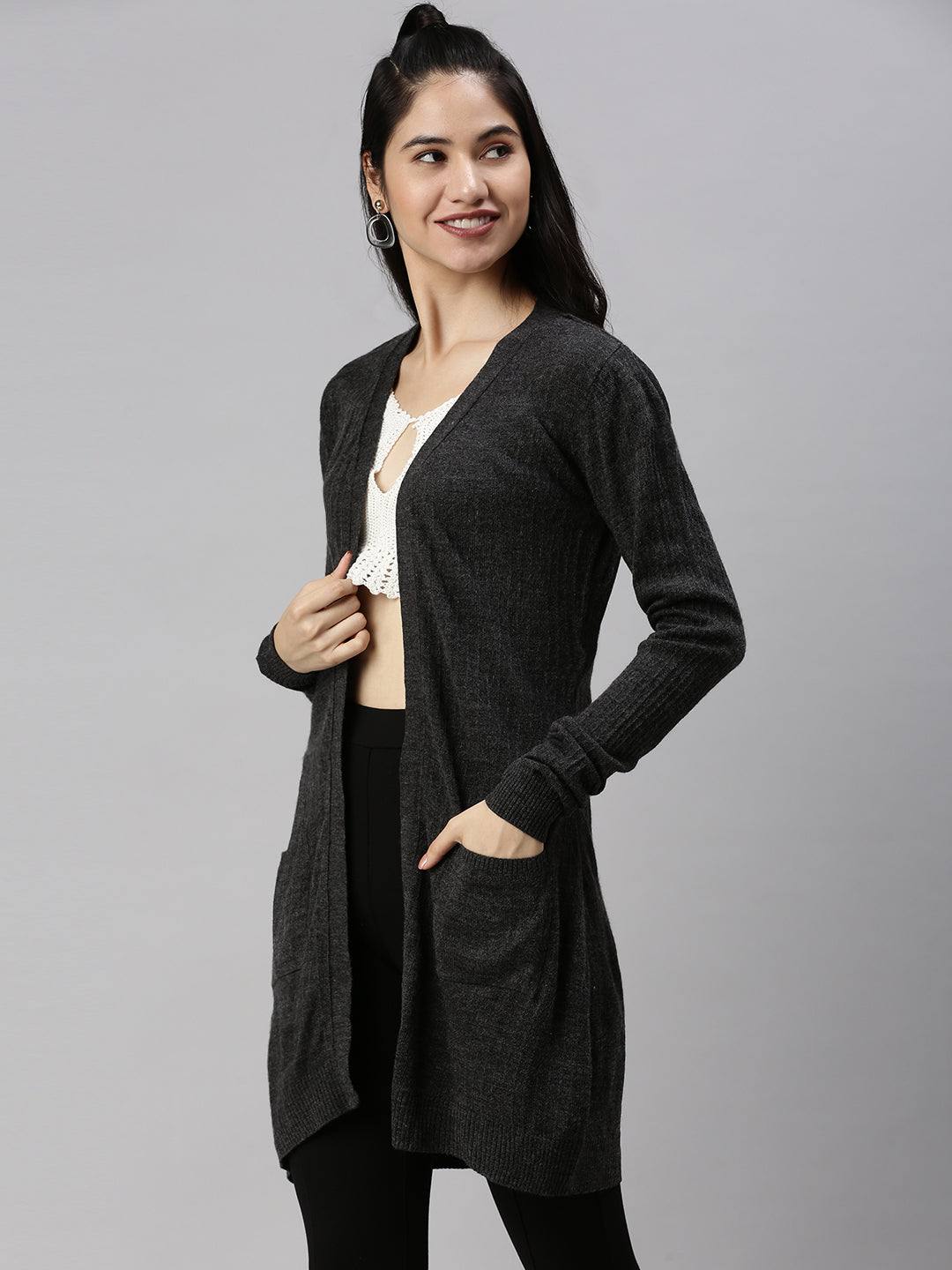 De Moza Womens Regular Length Shrug Solid Acrylic Black - De Moza
