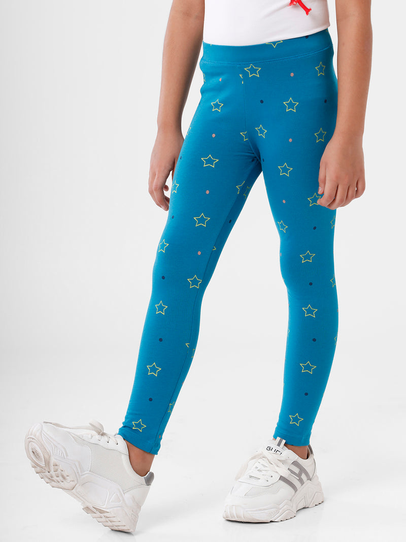 Kids – Girls Printed Ankle Leggings Dark Teal