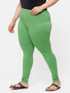De Moza Ladies Plus Ankle Length Leggings Solid Cotton Light Green - De Moza