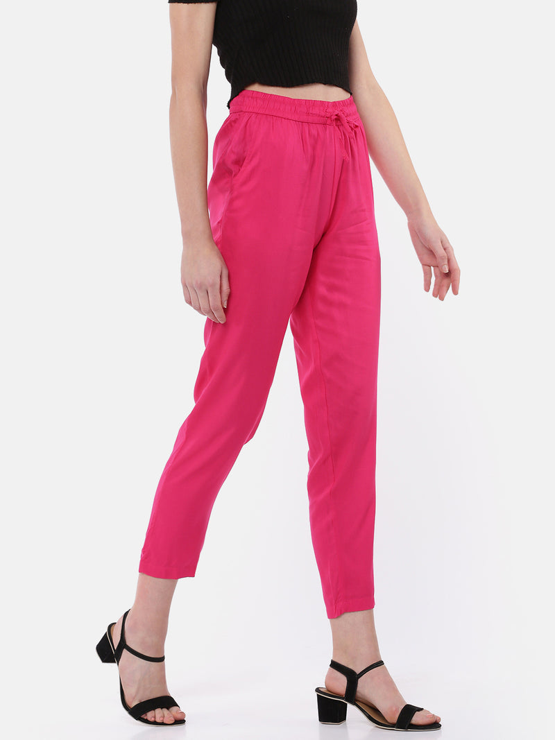 De Moza Ladies Pajama Pant  Solid Rayon Fuchsia - De Moza
