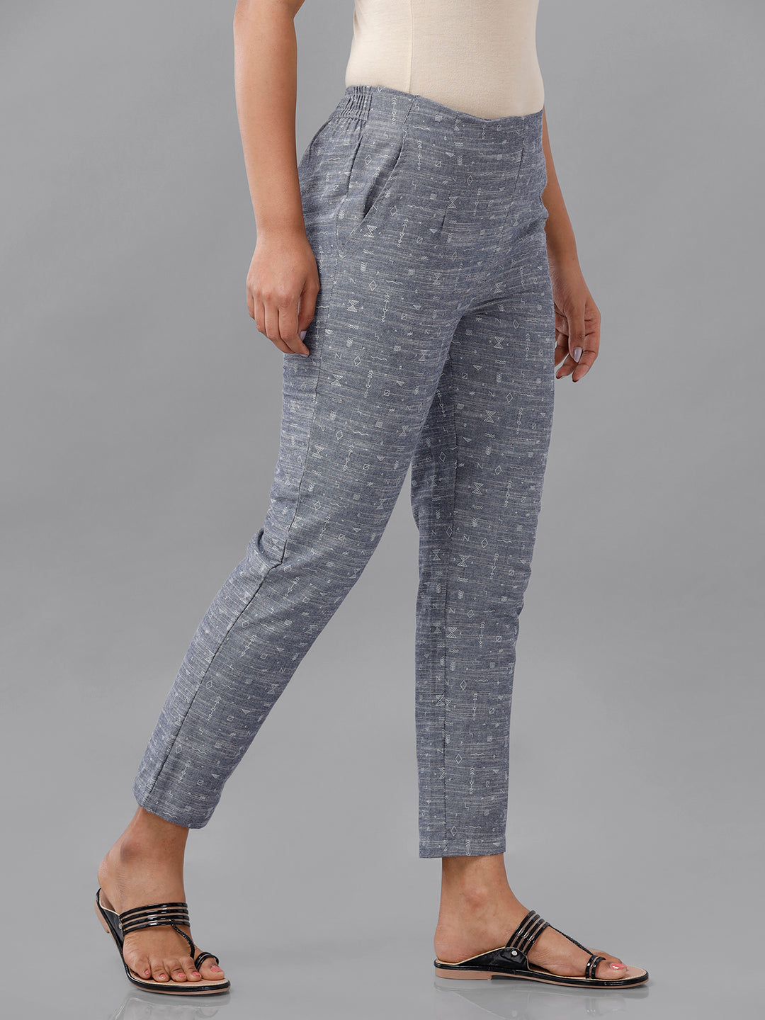 De Moza Women's Printed Cigarette Pant Indigo