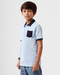 Kids - Boys Printed Half Sleeve T-Shirt Blue Melange