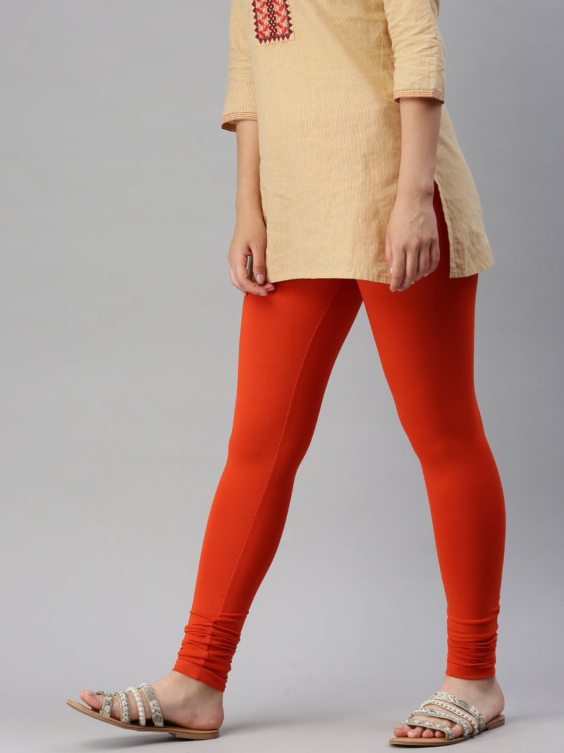 De Moza Women's Premium Churidhar Leggings Solid Cotton Rust Orange - De Moza (6679541186623)
