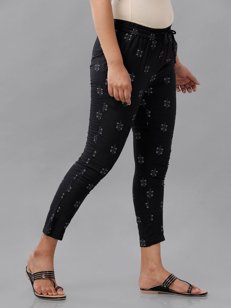 De Moza Ladies Printed Straight Pant Black