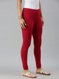 De Moza Ladies Churidar Leggings Solid Cotton Chilli Red - De Moza