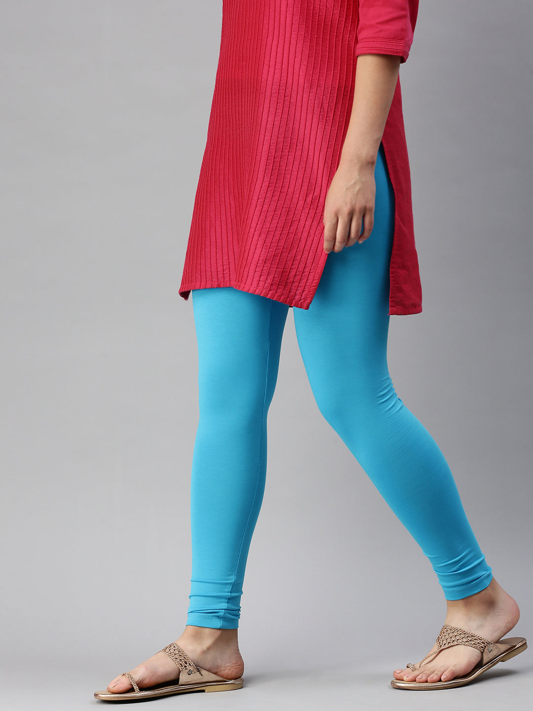 De Moza Women's Premium Ankle Length Leggings Solid Cotton Light Blue - De Moza (6679539613759)