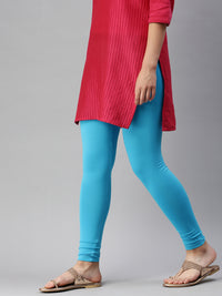De Moza Women's Premium Ankle Length Leggings Solid Cotton Light Blue - De Moza (6679539613759)