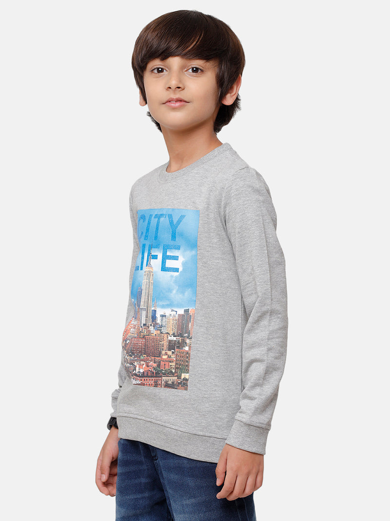 Kids - Boys Printed Sweatshirt Grey Melange