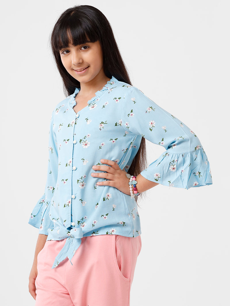 Kids - Girls Printed Top Power Blue