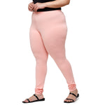 De Moza Women Plus Size Churidar Leggings Solid Cotton Baby Pink