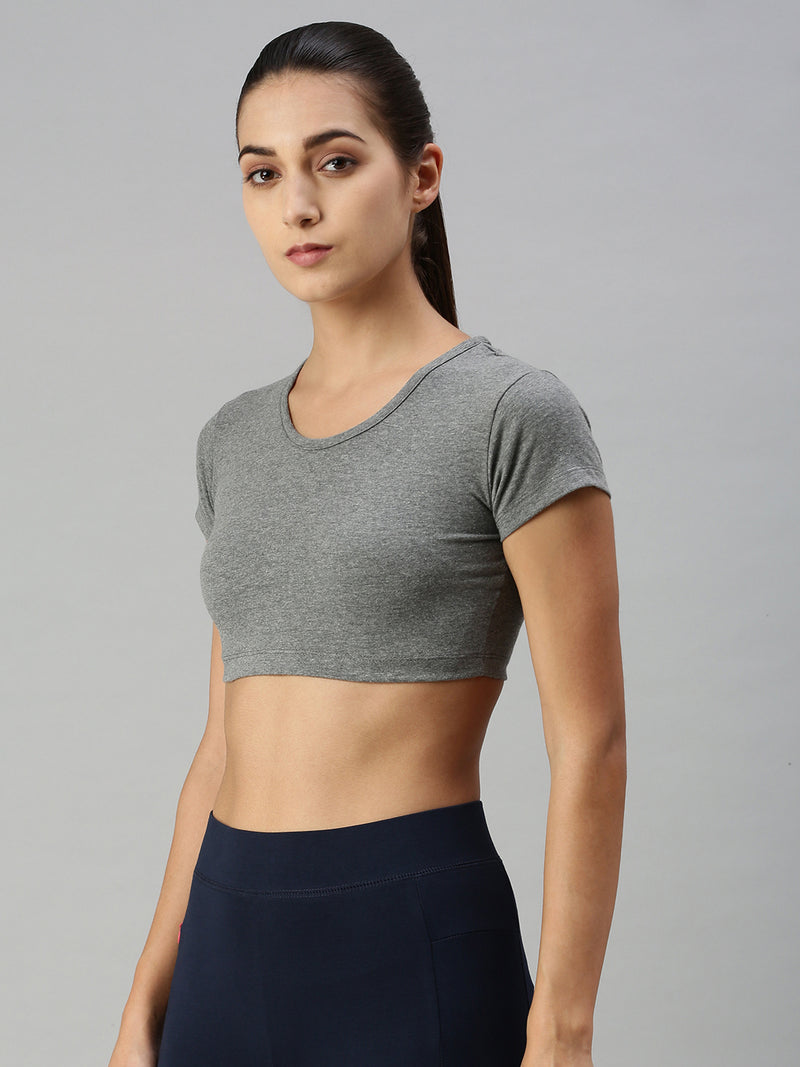De Moza Ladies Active Crop Top Anthra Melange