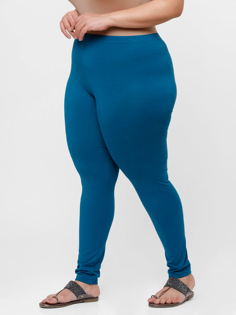 De Moza Ladies Plus Ankle Length Leggings Solid Cotton Dark Teal - De Moza
