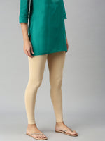 De Moza Ladies Ankle Length Leggings Solid Cotton Beige - De Moza