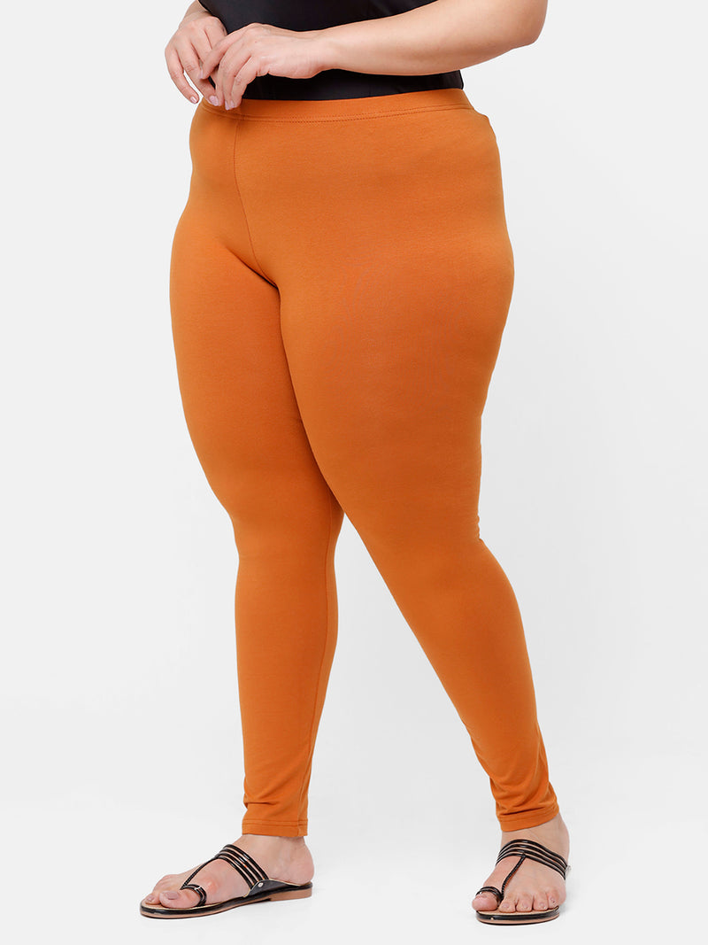 De Moza Ladies Plus Ankle Length Leggings Solid  Cotton Light Rust - De Moza