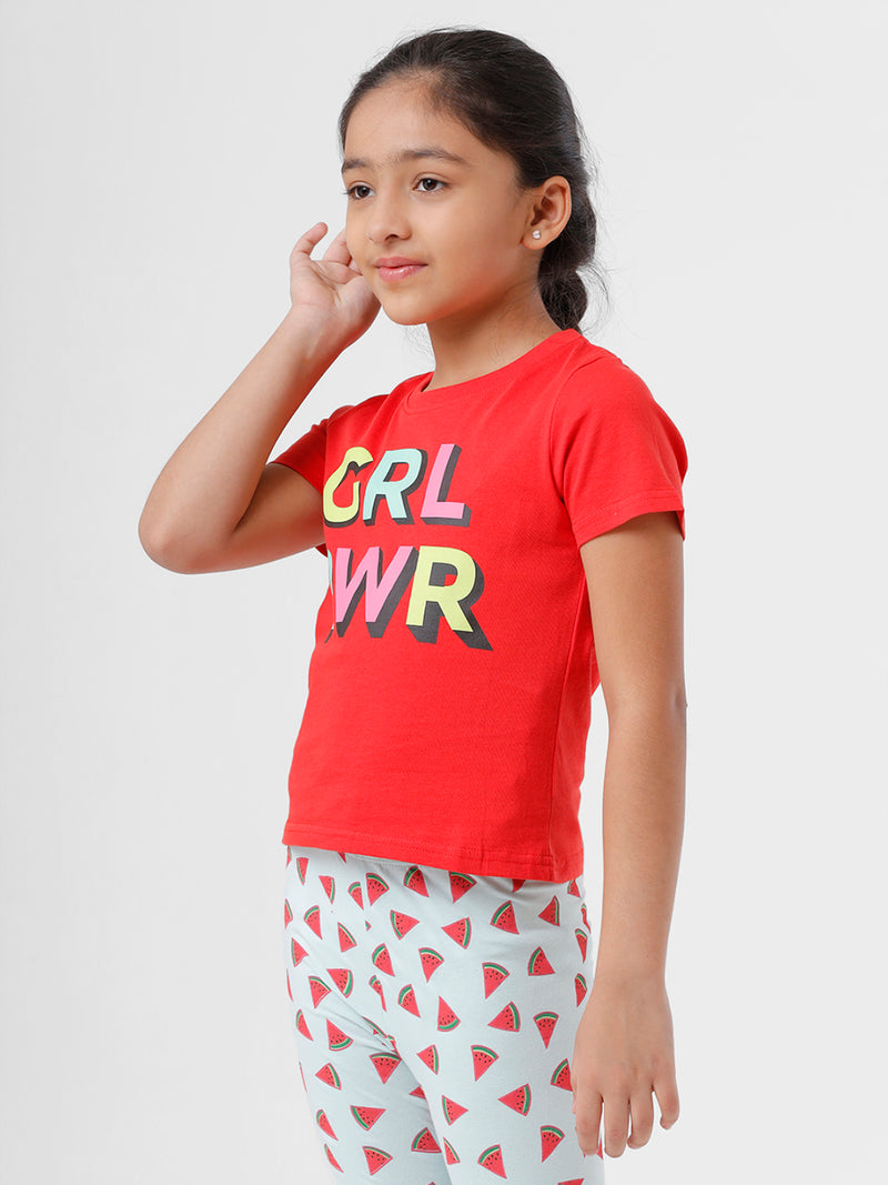 Kids - Girls Printed Top Fiery Red