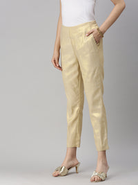 De Moza Womens Cigarette Pant Solid Polyester Gold - De Moza