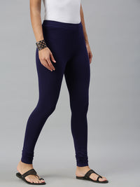 De Moza Ladies Churidar Leggings Solid Cotton Navy Blue - De Moza