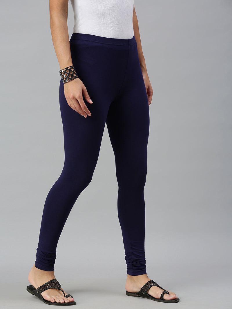 De Moza Ladies Churidar Leggings Solid Cotton Navy Blue - De Moza