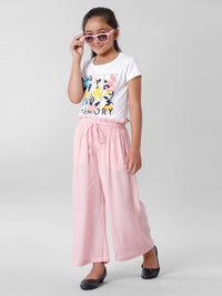 De Moza Girls Paper Bag Palazzo Solid Cotton Dusty Pink - De Moza