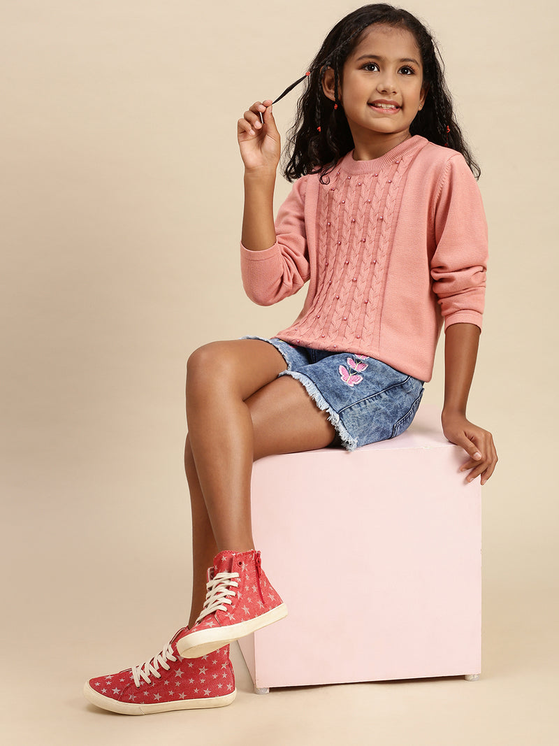 PIPIN Girls Sweater Sweat Shirt Solid Cotton Dusty Pink - De Moza
