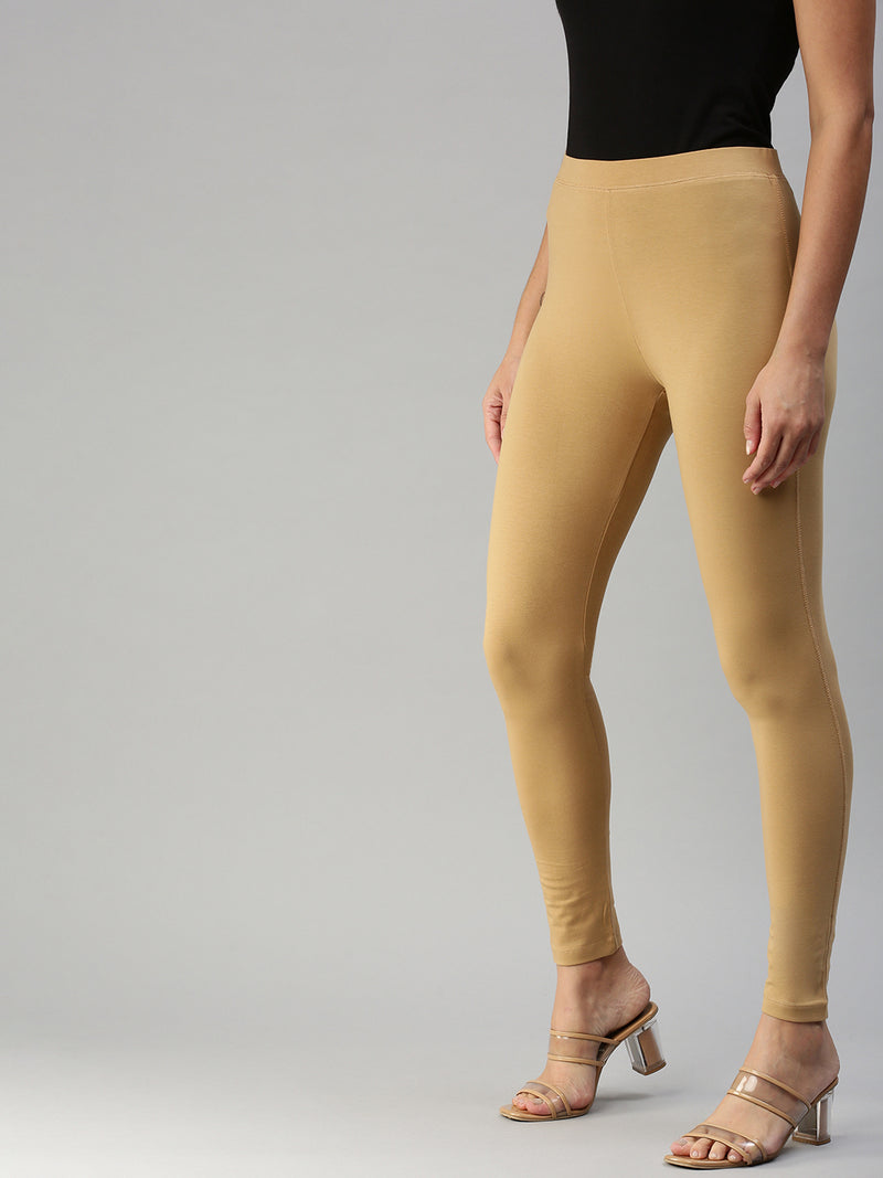 De Moza Women's Yoga Leggings Ankle Length Solid Cotton Lycra Skin - De Moza