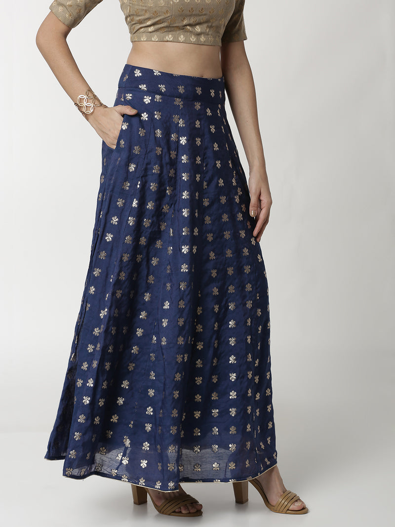 De Moza Ladies Navy Blue Jacquard Skirt - De Moza (4309439971391)