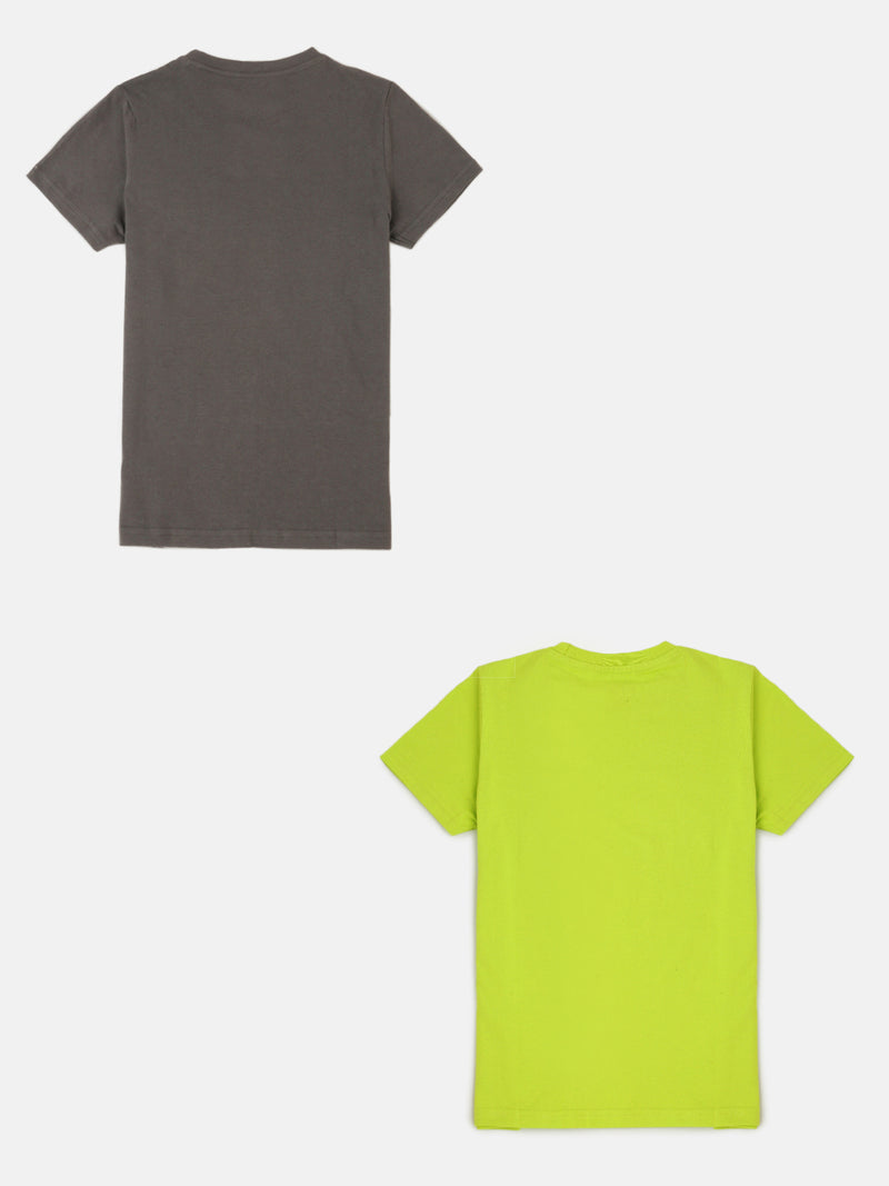 Pack of 2 Pipin Boys Printed T-shirts Lime & Steel Grey
