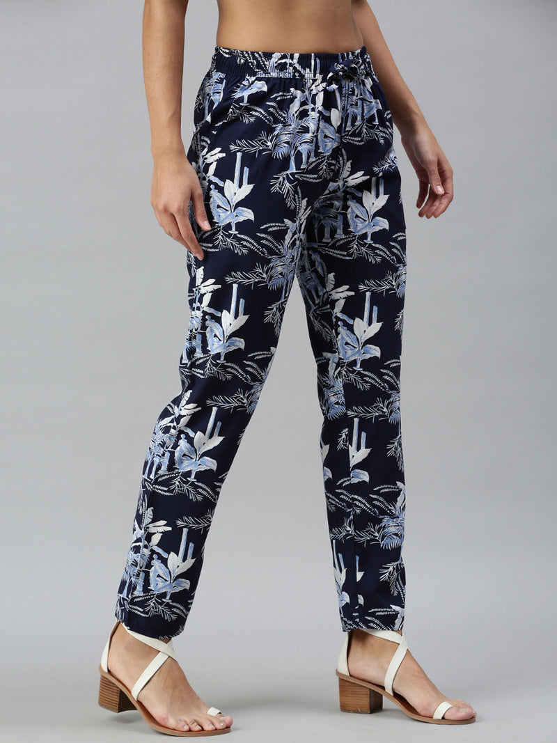 De Moza Ladies Printed Lounge Pant Rayon Blue - De Moza