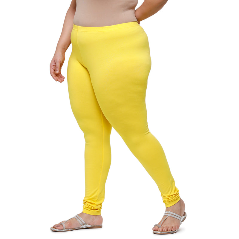 De Moza Women Plus Size Churidar Leggings Solid Cotton Lemon Yellow