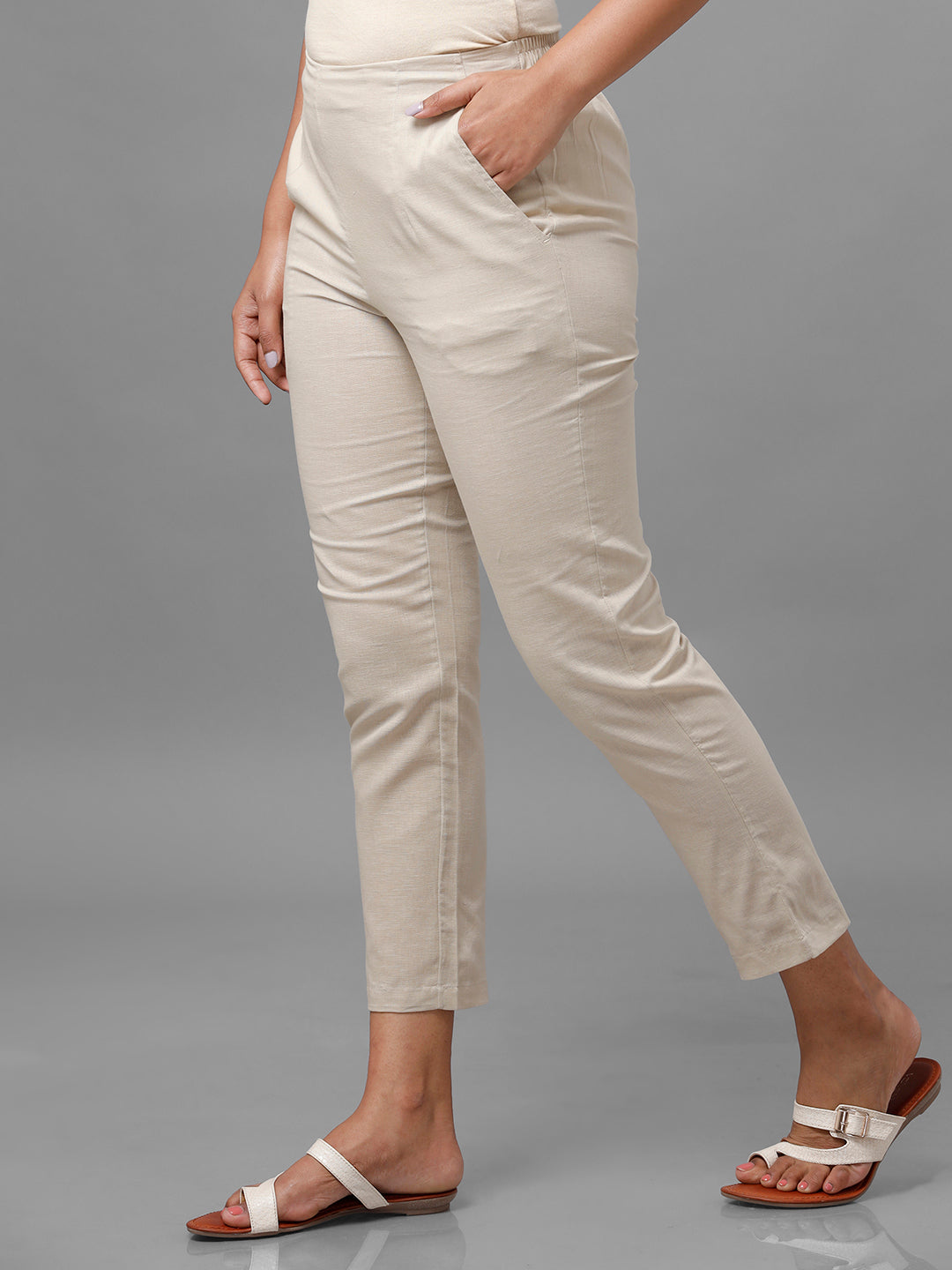 De Moza Women's Cigarette Pant Beige